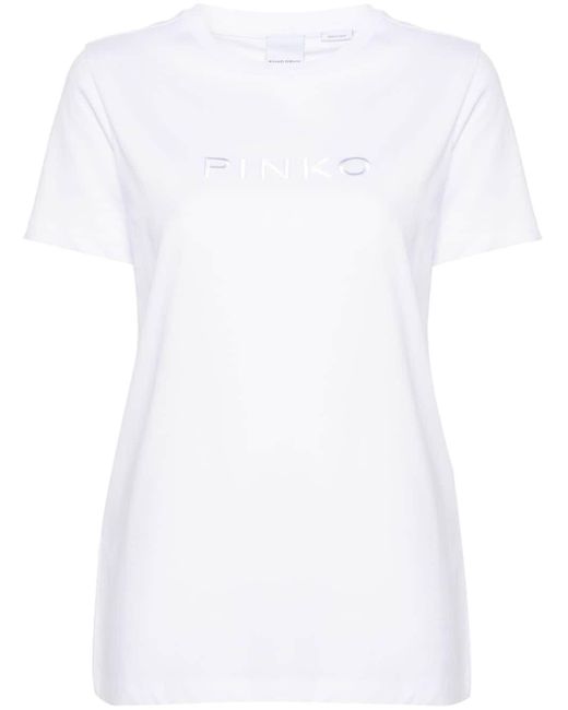 Pinko White Logo-embroidered Cotton T-shirt