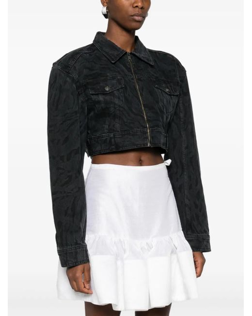 ROTATE BIRGER CHRISTENSEN Black Zebra-Print Denim Jacket