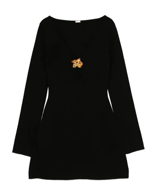 Cult Gaia Black Flower-Embellished Long-Sleeve Mini Dress