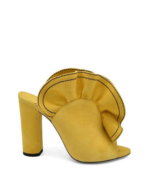 Jimmy Choo Yellow Haile Ruffled Suede Sandals