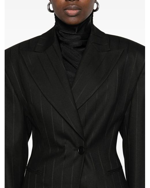 ANDAMANE Black Pinstriped Single-Breasted Blazer