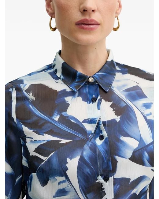 Guess Blue Leaf-Print Button-Down Shirt