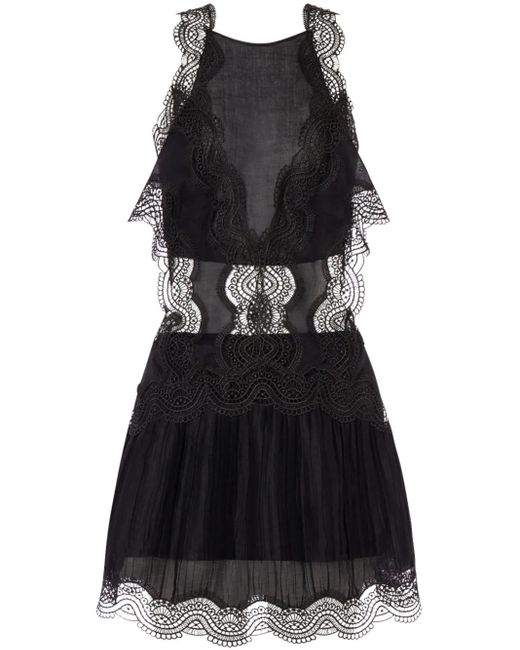 Alberta Ferretti Black Lace-Detailed Mini Dress