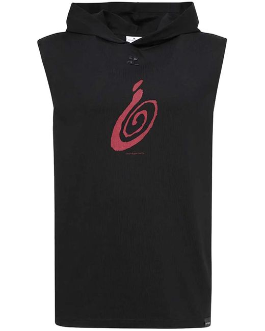 Courreges Black Logo-Appliqué Sleeveless Hoodie for men