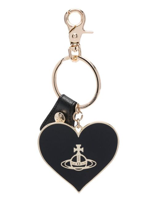 Vivienne Westwood Mirror Heart Orb Leather Keychain in Black | Lyst