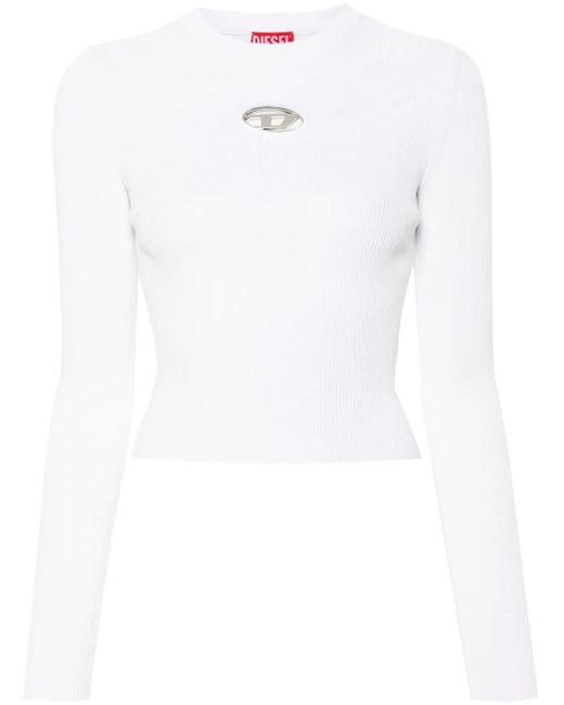 Top de canalé fino con placa Oval D DIESEL de color White