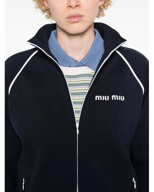 Miu Miu Blue Nylon Fleece Cardigan