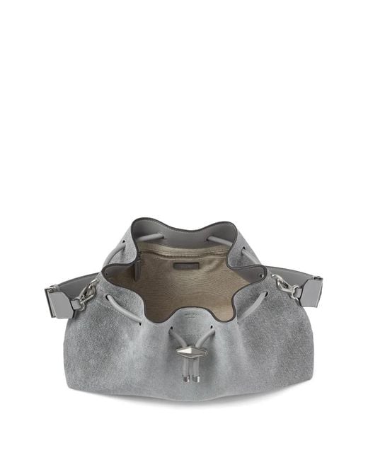 Jimmy Choo Gray Medium Cinch Drawstring Shoulder Bag