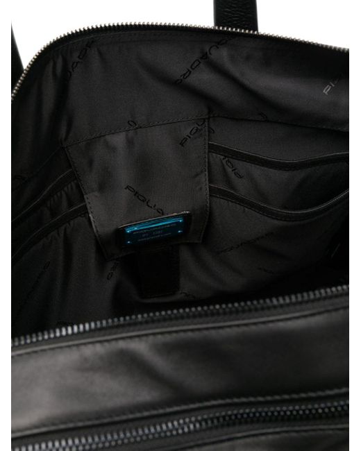 Piquadro Black Logo-plaque Leather Briefcase for men