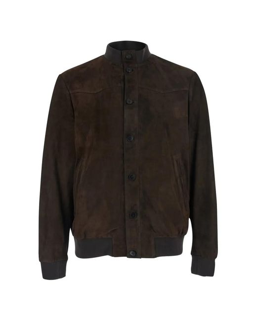 Low Brand Black Suede Bomber Jacket for men