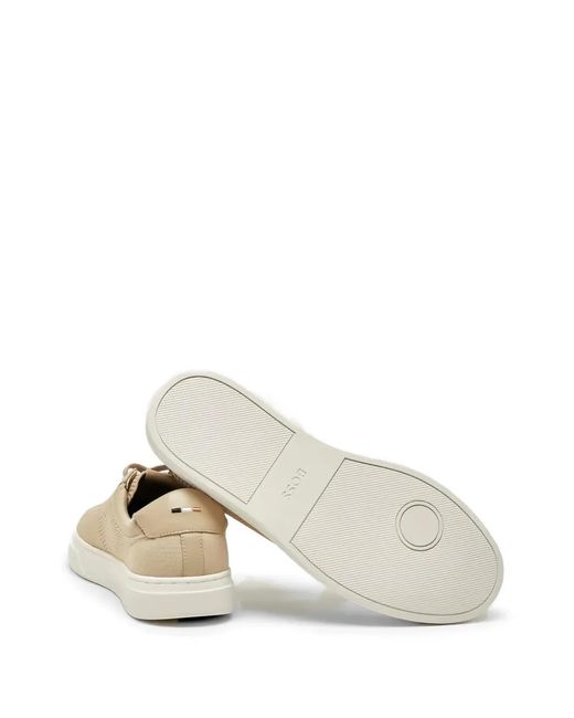 Boss White Lace-Up Trainers With Knitted Uppers And Leather Trims for men