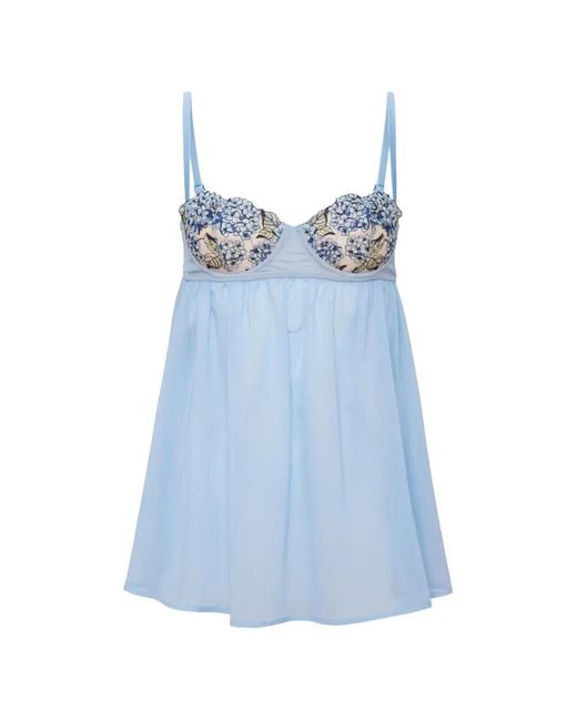 Fleur du Mal Blue Hydrangea Floral-Embroidered Babydoll