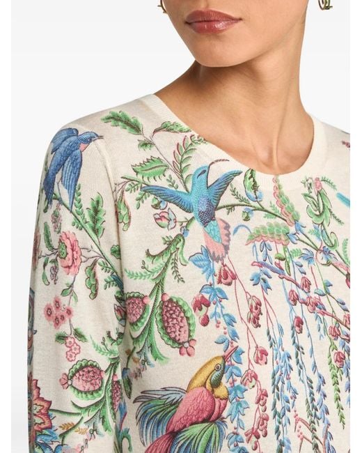 Etro Gray Flora Fauna Motif Top