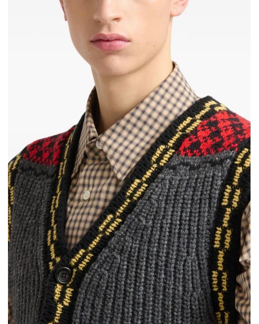 Marni Black Jacquard-Knitted Geometric-Trim Waistcoat for men