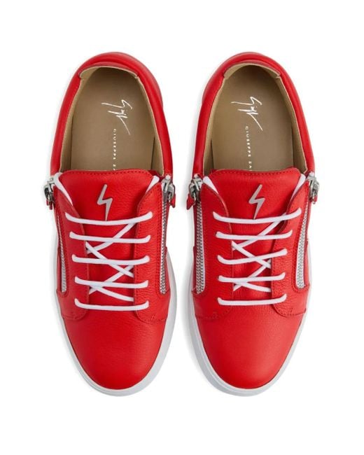 Giuseppe Zanotti Red Zip-Detail Leather Low-Top Sneakers for men