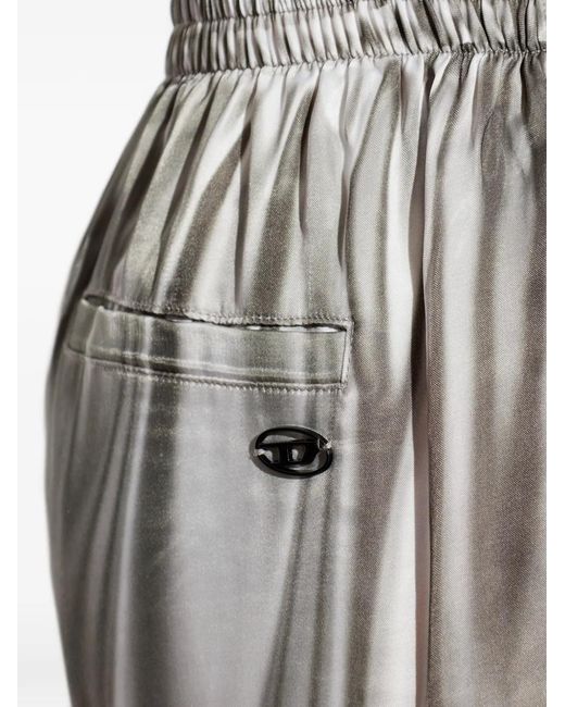 DIESEL White Elasticated Wide-Leg Trousers