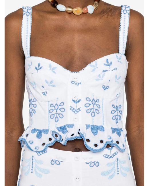 Charo Ruiz Blue Zia Floral-Embroidered Top