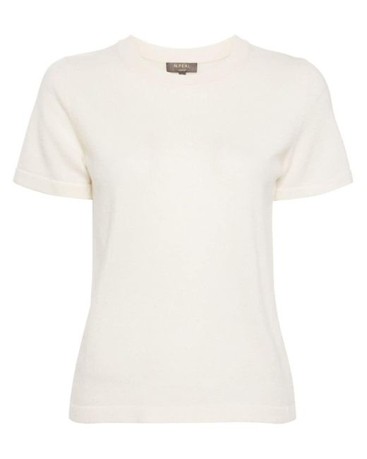 N.Peal Cashmere White Crew-neck Cashmere T-shirt