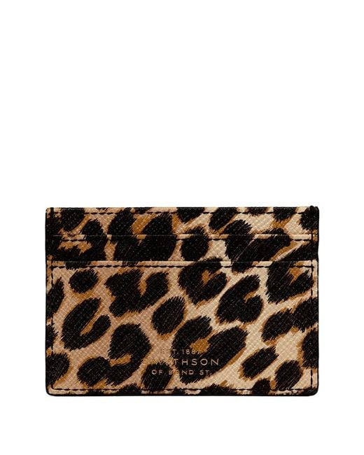 Smythson Black Panama Leopard-Print Card Holder