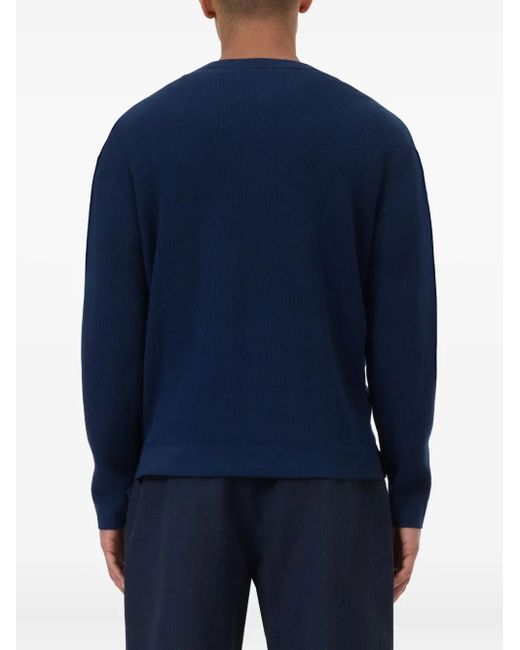 Closed Blue Ribbed Crew-Neck Sweater for men
