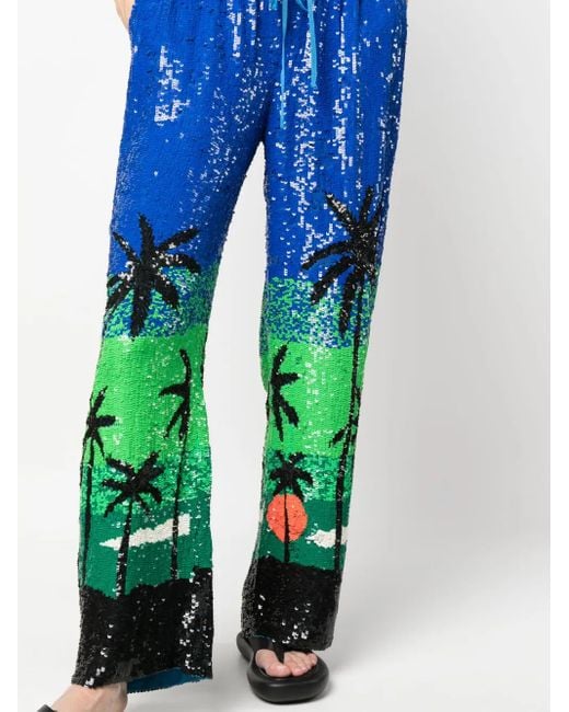 P.A.R.O.S.H. Blue Sequin-Embellished Trousers