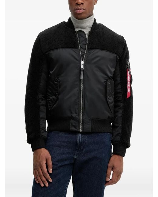 Alpha Industries Black Ma-1 Teddy Bomber Jacket for men