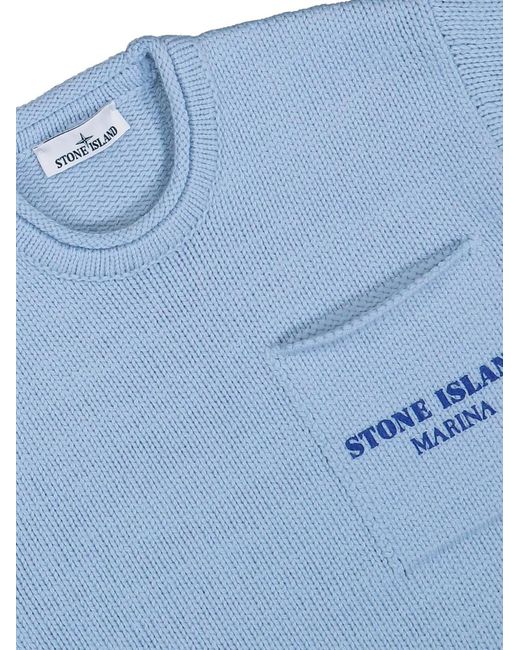 Stone Island Blue Crew-Neck Stripe-Detail Sweater for men