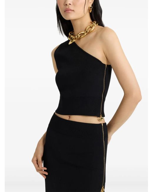 Patou Black One-Shoulder Ribbed Top