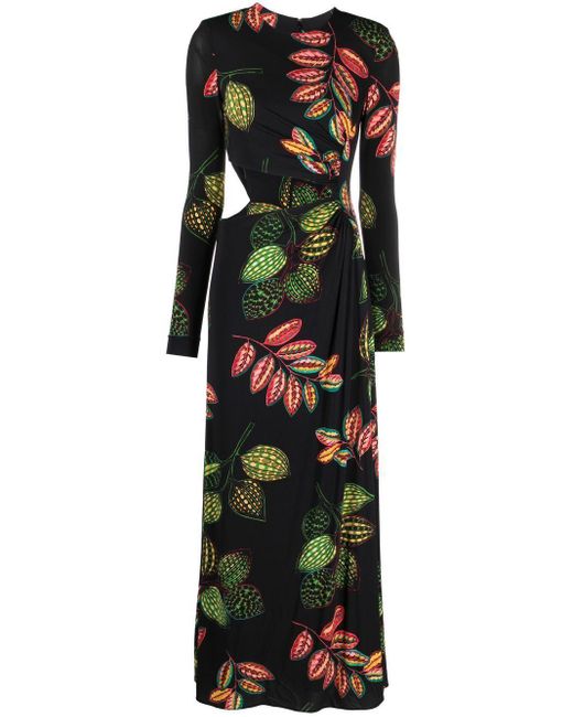 Elie Saab Green Floral-print Cut-out Dress