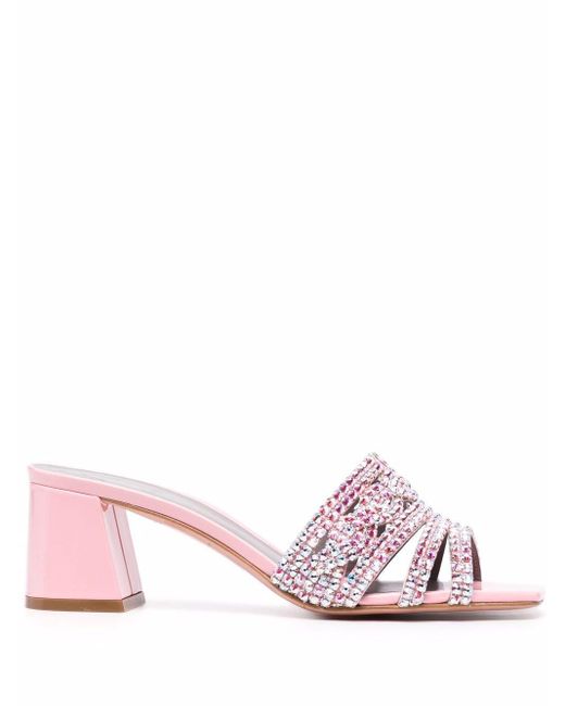Gina Pink Crystal-embellished Leather Mules