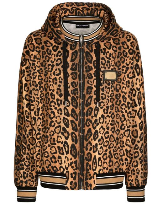 Dolce & Gabbana Katoenen Hoodie Met Luipaardprint in het Brown voor heren