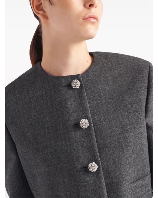 Prada Gray Crystal-Buttons Cropped Jacket