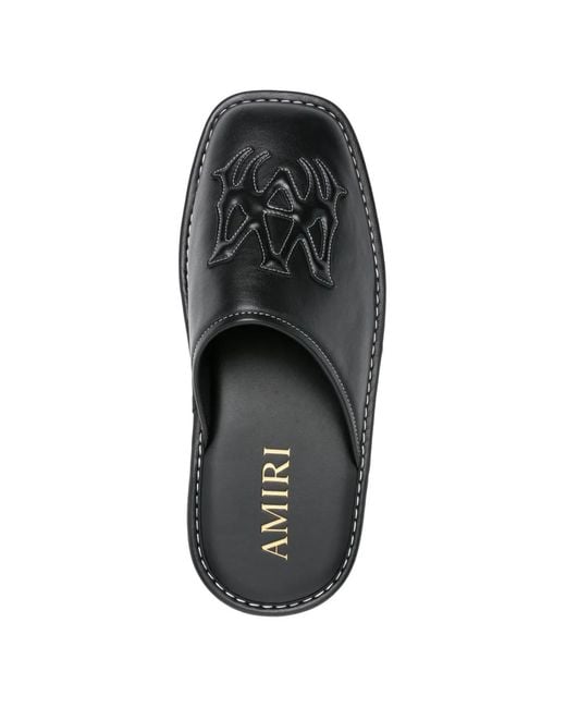 Amiri Black Ma Appliqué Leather Slippers for men