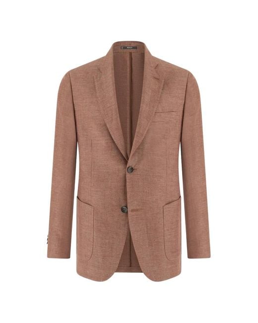 Boggi Brown Single-Breasted Linen Blazer for men