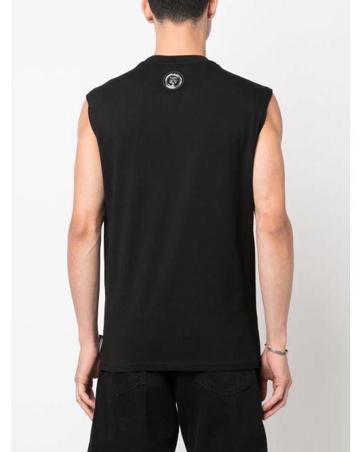 Philipp Plein Black Logo-Print Cotton Tank Top for men