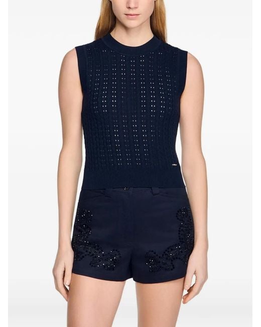 Sandro Black Textured Cropped Knit Sweater