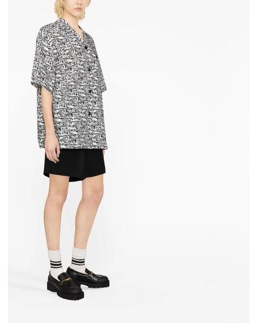 Palm Angels Gray Palm Tree-Print Shirt