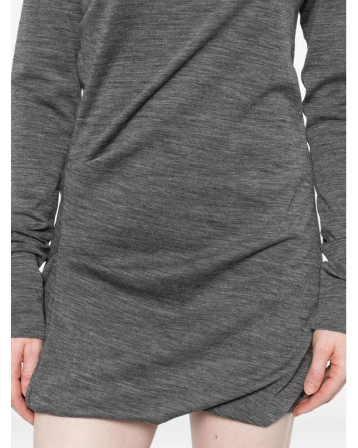 Sportmax Gray Turtleneck Gathered Dress