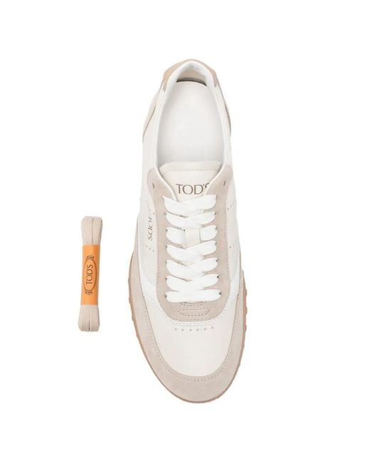 Tod's White Suede-Panelled Sneakers