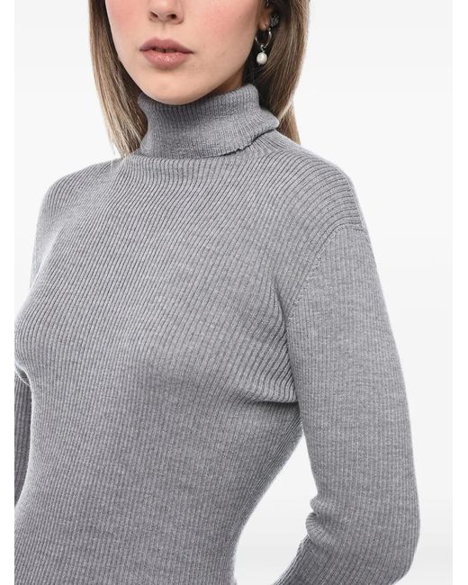 DSquared² Gray Ribbed-Knit Turtleneck Mini Dress