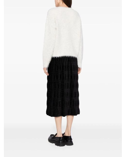 B+ AB White Pleated Brushed-Effect Skirt Suit