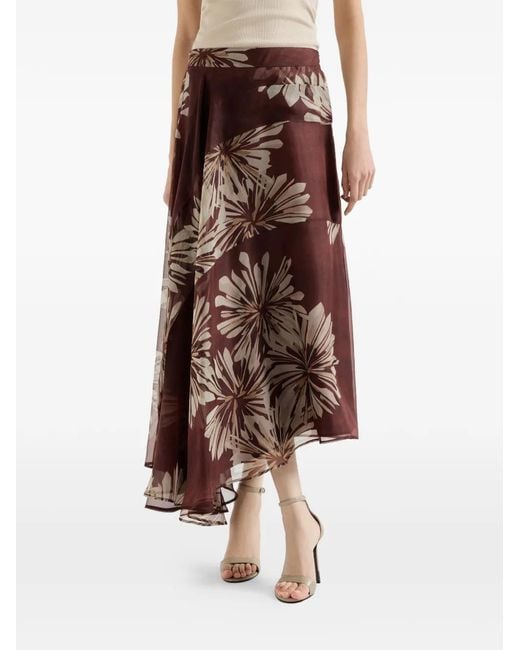 Brunello Cucinelli Brown Bloom Printed Skirt