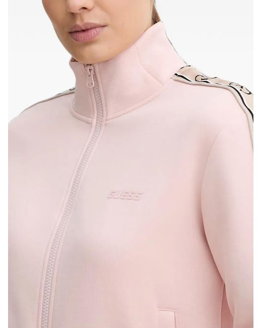 Guess Pink Logo-Tape Zip-Up Sweatshirt