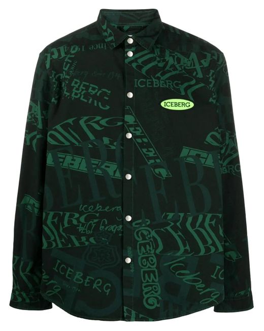 Iceberg Green Logo-Print Shirt for men