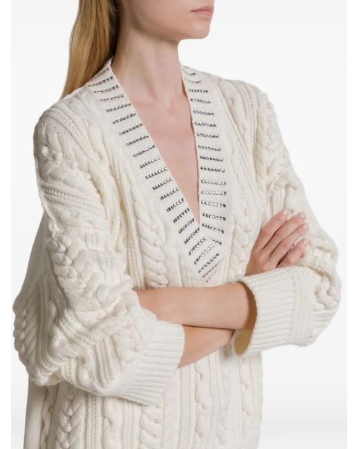 Alberta Ferretti White Aran Cable-Knit Sweater