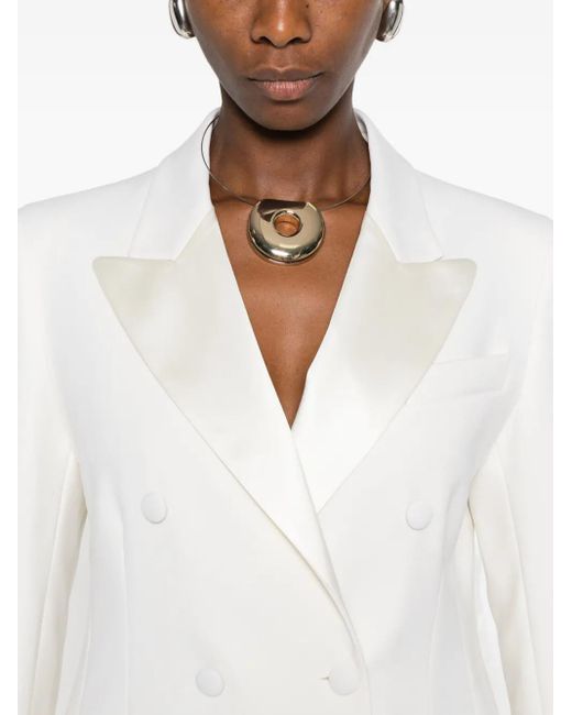 P.A.R.O.S.H. White Double-Breasted Peak-Lapels Blazer