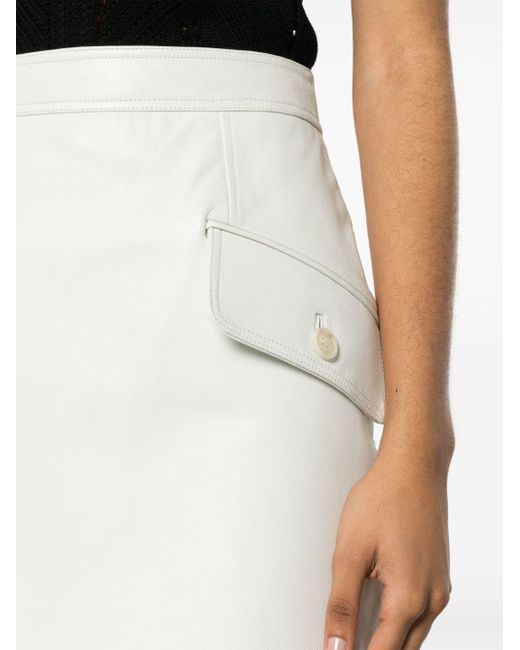 Alberta Ferretti White Leather Midi Skirt