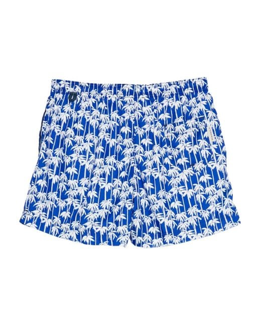 Peninsula Blue Panama Palm-Tree-Print Swim Shorts for men