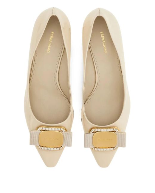 Ferragamo Natural New Vara Buckle-Detail Kitten Pumps