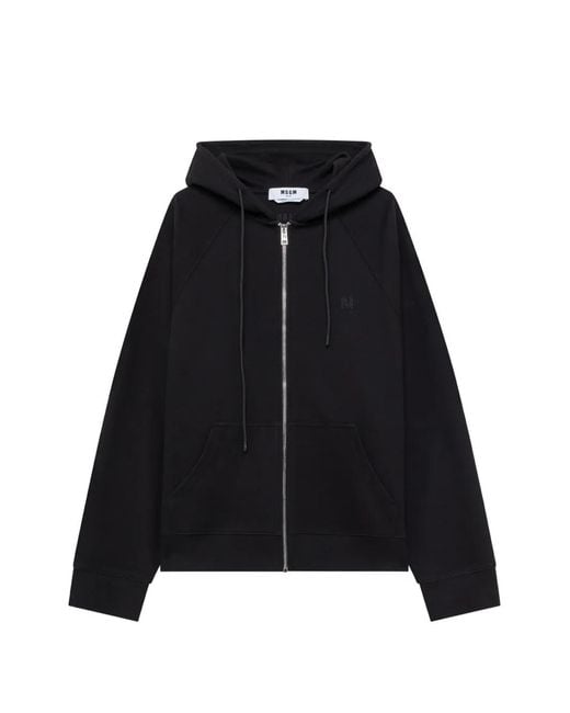MSGM Black Logo-Patch Zip-Up Hoodie for men